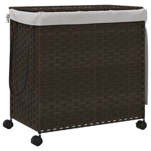 vidaXL Cesto de ropa sucia con ruedas rat&aacute;n marr&oacute;n oscuro 60x35x60,5cm