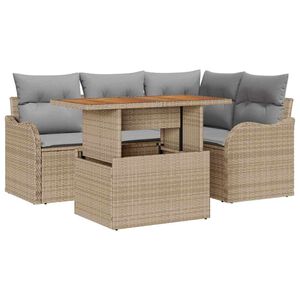 vidaXL Conjunto de sof&aacute; de jard&iacute;n 5 pcs Beige Polirat&aacute;n