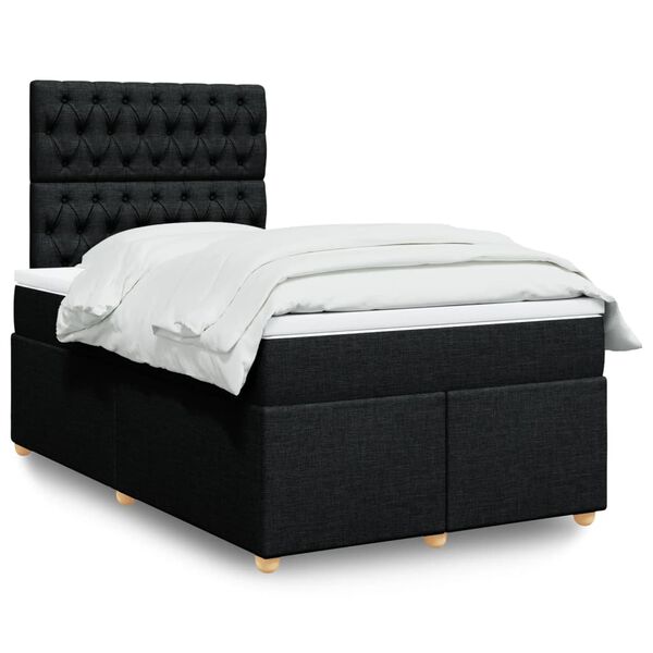vidaXL Cama box spring con colch&oacute;n tela negro 120x200 cm