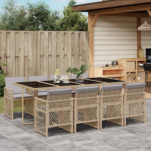 vidaXL Set comedor de jard&iacute;n 9 pzas con cojines rat&aacute;n sint&eacute;tico beige