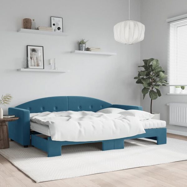 vidaXL Sof&aacute; cama nido con colch&oacute;n terciopelo azul 80x200 cm