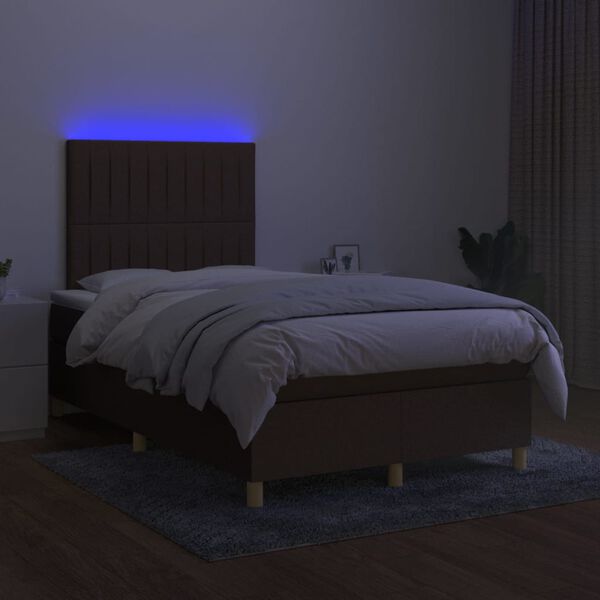 vidaXL Cama box spring con colch&oacute;n y LED tela marr&oacute;n oscuro 120x200 cm