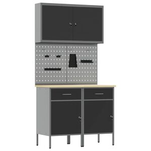 vidaXL Armario de trabajo 5 uds. Negro Madera Ingenierizada y Acero
