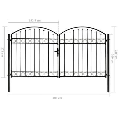 vidaXL Cancela de valla doble puerta con arco 300x175 cm acero negro