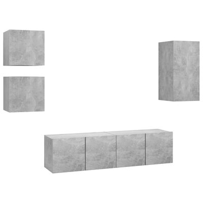 vidaXL Set de muebles de salón 5 pzas madera ingeniería gris hormigón