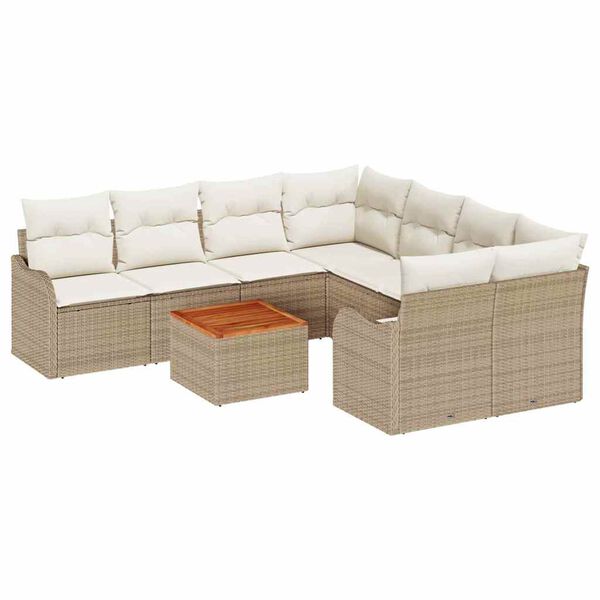 vidaXL Conjunto de sof&aacute;s de jard&iacute;n 9 pcs Beige y Crema rat&aacute;n sint&eacute;tico