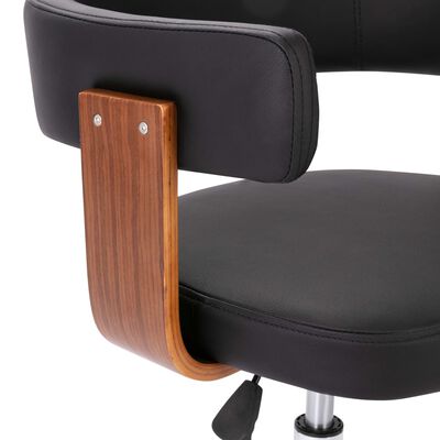 vidaXL Silla de oficina giratoria madera curvada cuero sintético negro