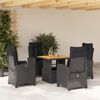 vidaXL Set de muebles jard&iacute;n 5 pzas con cojines rat&aacute;n sint&eacute;tico negro