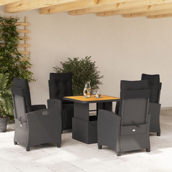 vidaXL Set de muebles jard&iacute;n 5 pzas con cojines rat&aacute;n sint&eacute;tico negro