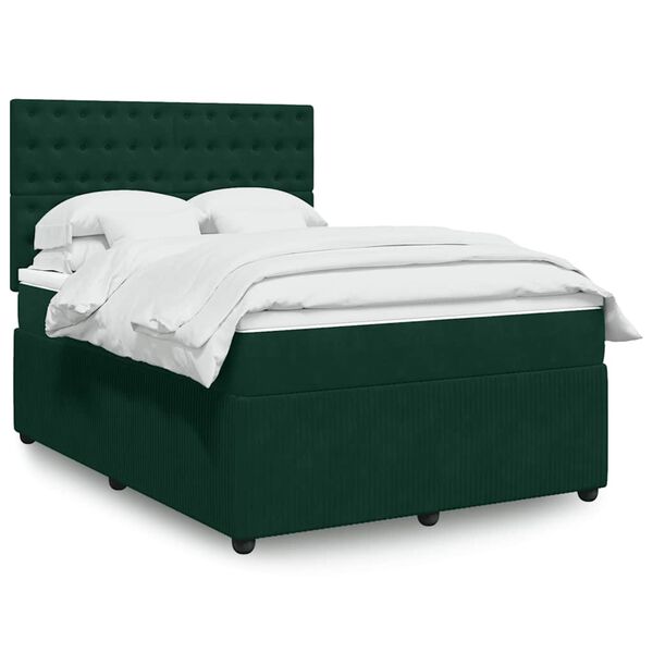 vidaXL Cama box spring con colch&oacute;n terciopelo verde oscuro 160x200 cm