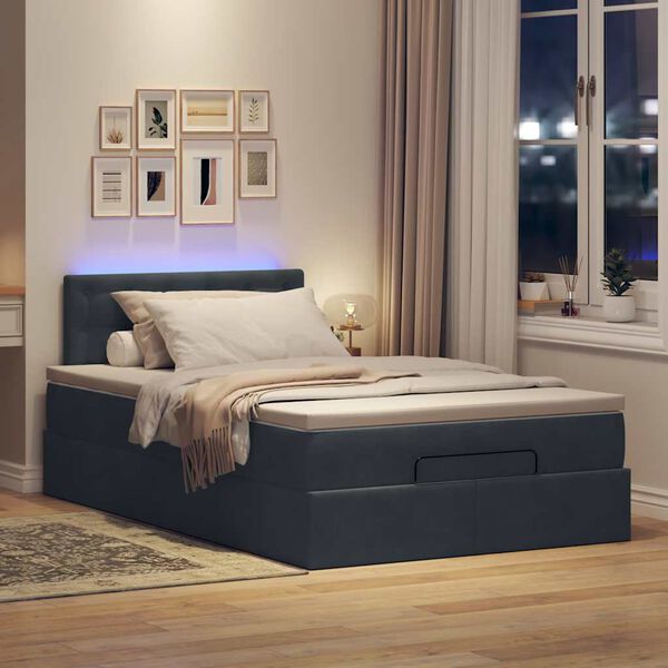 vidaXL Cama otomana con colch&oacute;n y LED terciopelo gris oscuro 120x190cm