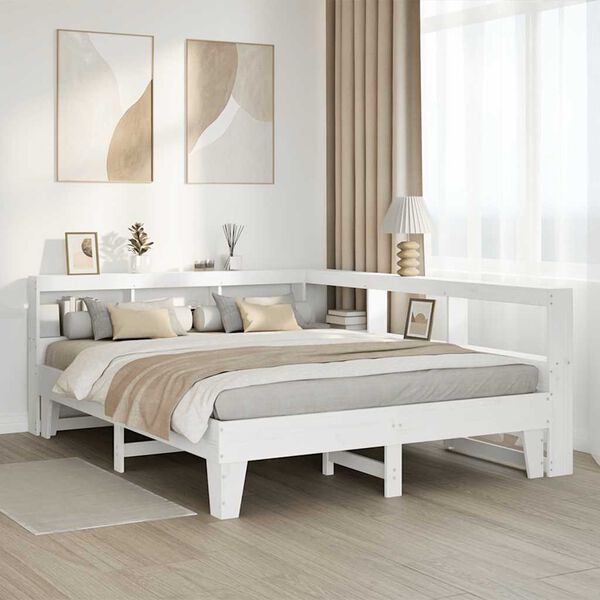 vidaXL Cama con estanter&iacute;a sin colch&oacute;n madera maciza blanca 160x200 cm