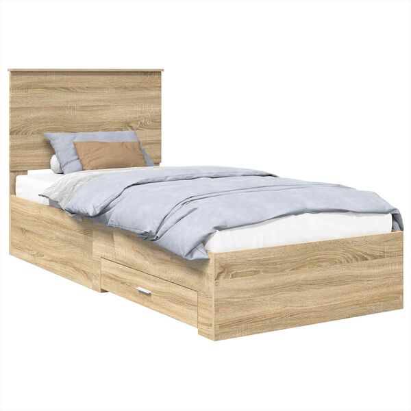 vidaXL Estructura de cama con caj&oacute;n Roble Sonoma y Plata 75 x 190 cm