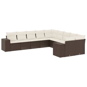 vidaXL Set de sof&aacute;s de jard&iacute;n 10 pzas y cojines rat&aacute;n sint&eacute;tico marr&oacute;n