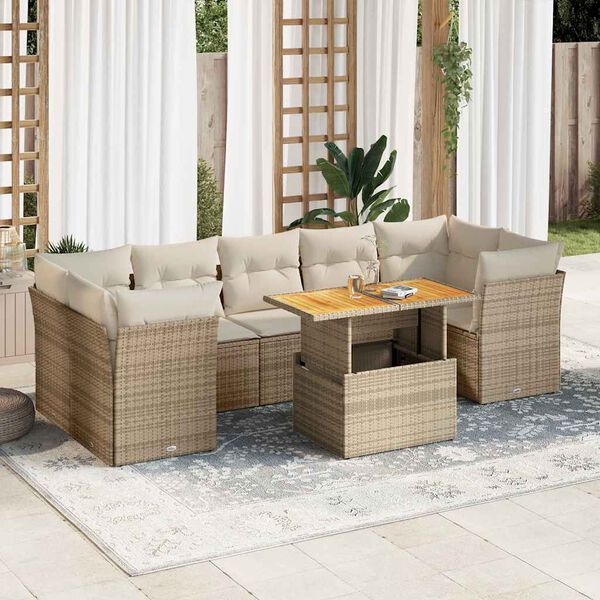 vidaXL Set de sof&aacute;s de jard&iacute;n y cojines 8 piezas rat&aacute;n sint&eacute;tico beige