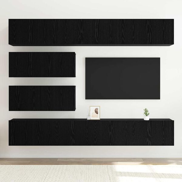 vidaXL Conjunto de mueble de TV 6 pcs Roble Negro Madera de ingenier&iacute;a