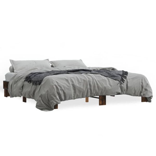vidaXL Estructura cama madera ingenier&iacute;a metal roble ahumado 160x200cm