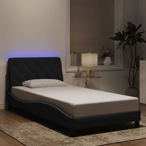 vidaXL Estructura de cama con LED sin colch&oacute;n terciopelo negro 100x200 cm