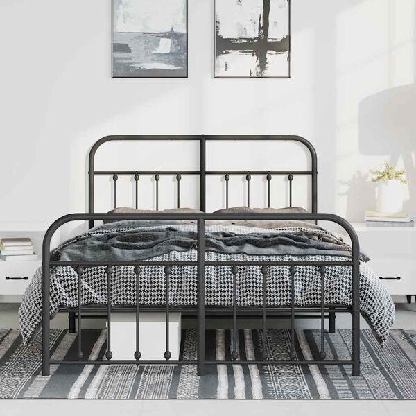 vidaXL Estructura cama sin colchón con estribo metal negro 135x190 cm
