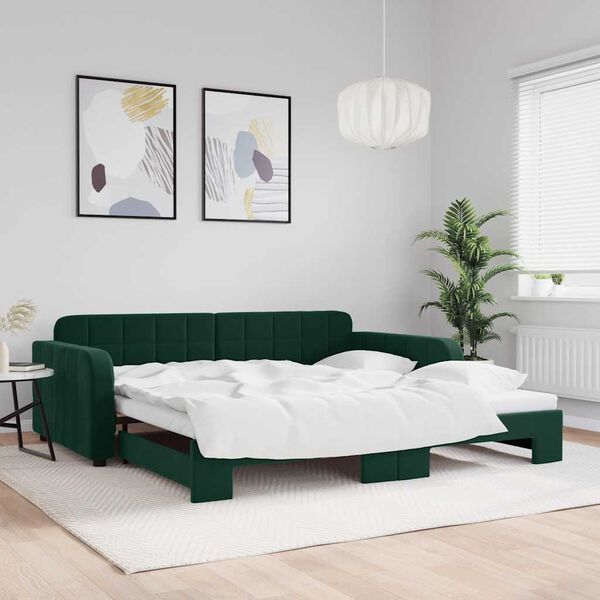vidaXL Sof&aacute; cama nido terciopelo verde oscuro 100x200 cm