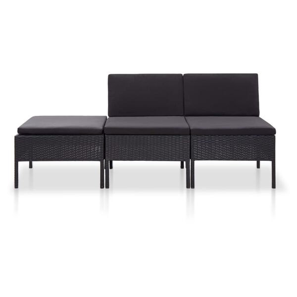 vidaXL Set de muebles de jardín 3 pzas y cojines ratán sintético negro