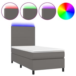 vidaXL Cama box spring y colch&oacute;n LED cuero sint&eacute;tico gris 90x200 cm