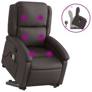 vidaXL Sill&oacute;n reclinable masaje elevable cuero aut&eacute;ntico marr&oacute;n oscuro