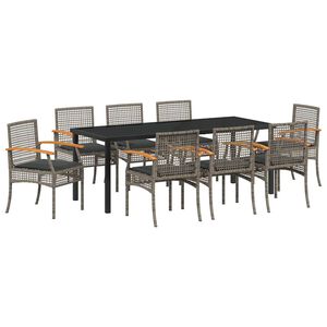 vidaXL Conjunto de Comedor de Jard&iacute;n 9 uds. Gris y Negro Rat&aacute;n