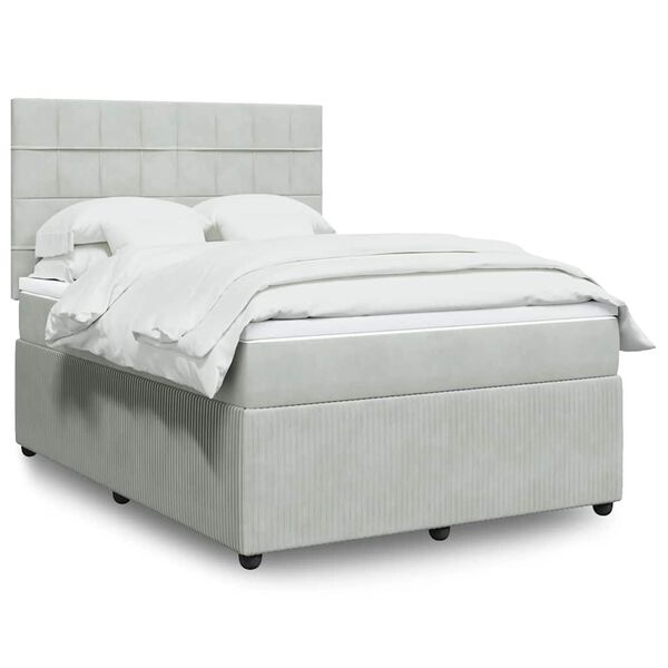 vidaXL Cama box spring con colch&oacute;n terciopelo gris claro 140x190 cm