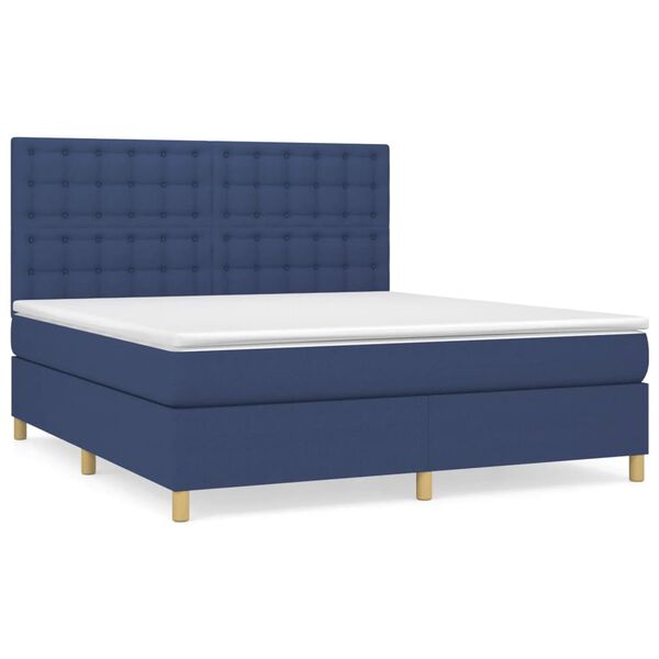 vidaXL Cama box spring con colch&oacute;n tela azul 180x200 cm