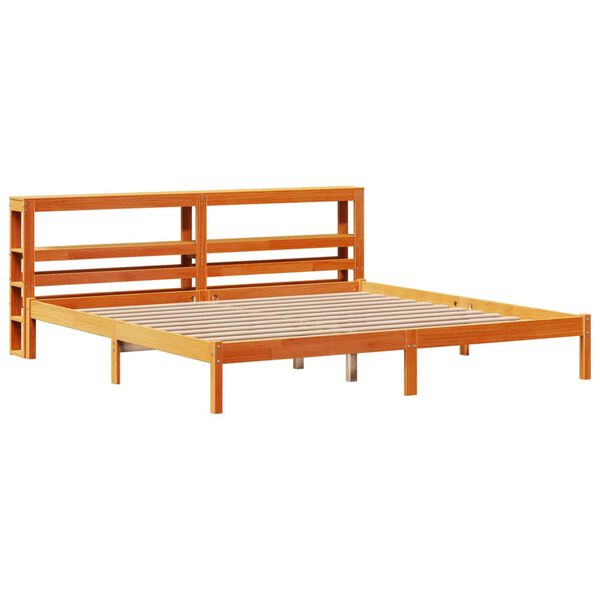 vidaXL Estructura cama con cabecero madera pino marrón cera 200x200 cm