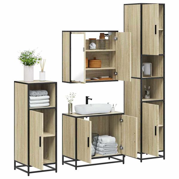vidaXL Juego de muebles de ba&ntilde;o 4 pzas contrachapada roble sonoma
