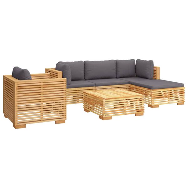 vidaXL Juego muebles de jard&iacute;n 6 piezas y cojines madera maciza teca