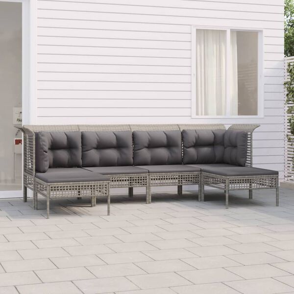 vidaXL Set de muebles de jard&iacute;n 6 pzas y cojines rat&aacute;n sint&eacute;tico gris