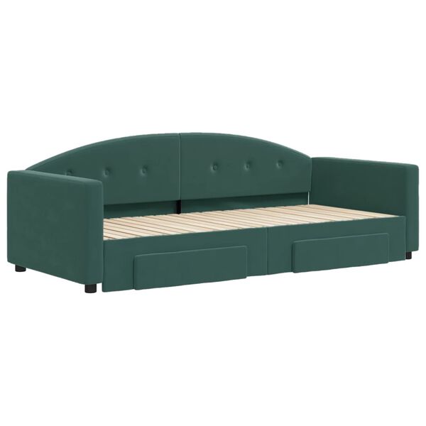 vidaXL Sofá cama nido con cajones terciopelo verde oscuro 90x200 cm
