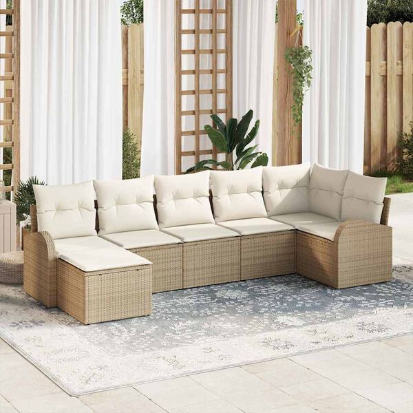 vidaXL Conjunto de sof&aacute; de jard&iacute;n con coj&iacute;n 7 pcs Beige Polirat&aacute;n