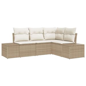 vidaXL Conjunto de sof&aacute;s de jard&iacute;n 4 pcs Beige y Crema rat&aacute;n sint&eacute;tico