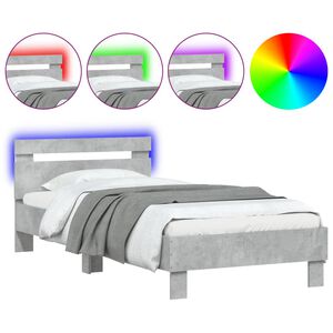 vidaXL Estructura de cama cabecero luces LED gris hormig&oacute;n 90x200 cm