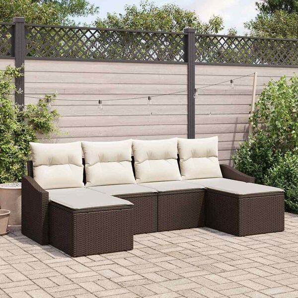 vidaXL Conjunto de Comedor de Jardín con cojín 6 pcs Marrón y crema