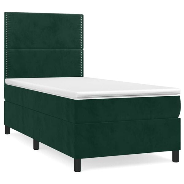vidaXL Cama box spring con colch&oacute;n terciopelo verde oscuro 90x200 cm