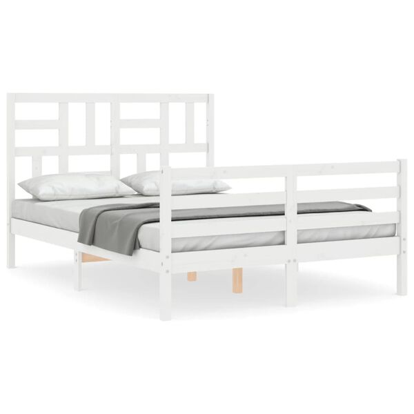 vidaXL Estructura de cama con cabecero madera maciza blanco 140x200 cm