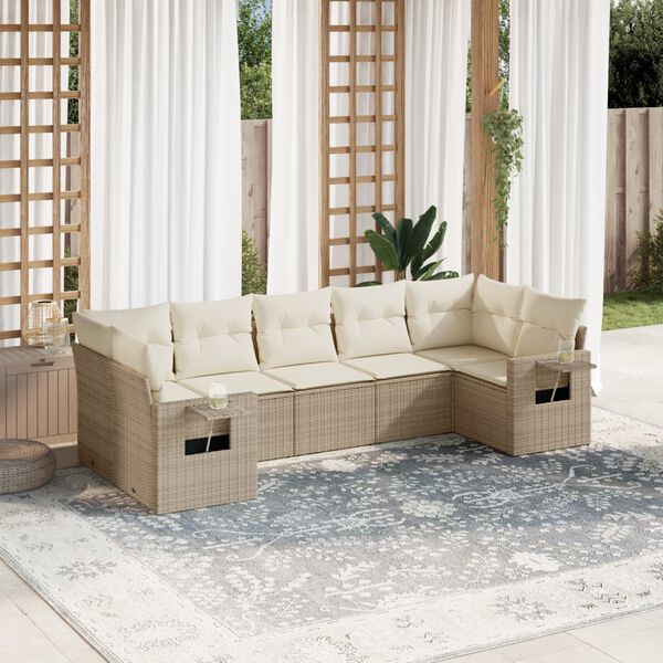 vidaXL Set sof&aacute;s de jard&iacute;n 7 piezas y cojines rat&aacute;n sint&eacute;tico beige