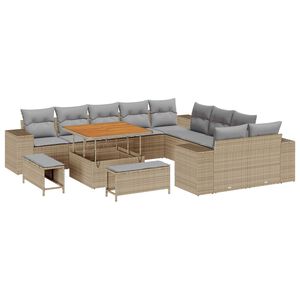 vidaXL Conjunto de sof&aacute; de jard&iacute;n 13 pcs Beige rat&aacute;n sint&eacute;tico