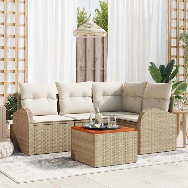 vidaXL Conjunto de sof&aacute;s de jard&iacute;n 5 pcs Beige rat&aacute;n sint&eacute;tico