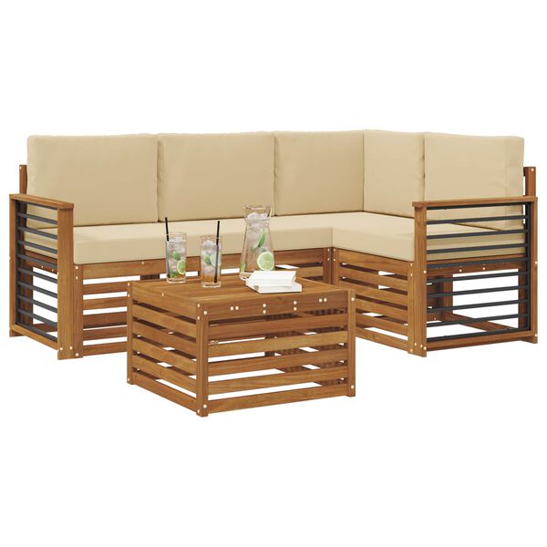 vidaXL Conjunto de sof&aacute;s de exterior con coj&iacute;n 5 pcs Natural y Beige