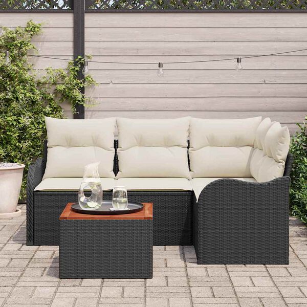 vidaXL Conjunto de sof&aacute;s de jard&iacute;n 5 pcs Negro y crema rat&aacute;n sint&eacute;tico