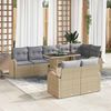 vidaXL Conjunto de sof&aacute; de jard&iacute;n con coj&iacute;n 9 pcs Beige Polirat&aacute;n