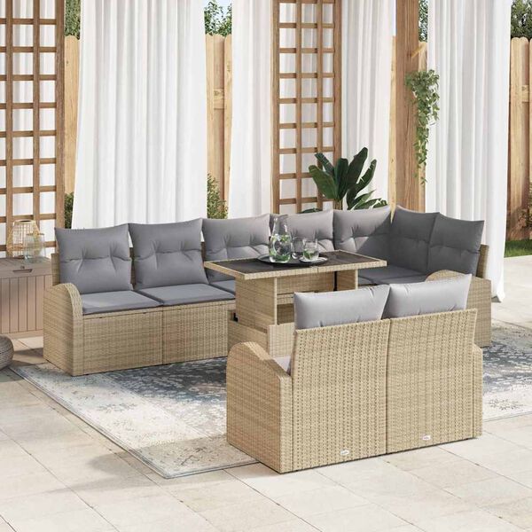 vidaXL Conjunto de sof&aacute; de jard&iacute;n con coj&iacute;n 9 pcs Beige Polirat&aacute;n