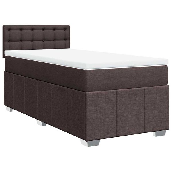 vidaXL Cama box spring con colch&oacute;n tela marr&oacute;n oscuro 90x200 cm