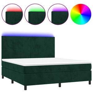 vidaXL Cama box spring colch&oacute;n y LED terciopelo verde oscuro 160x200cm